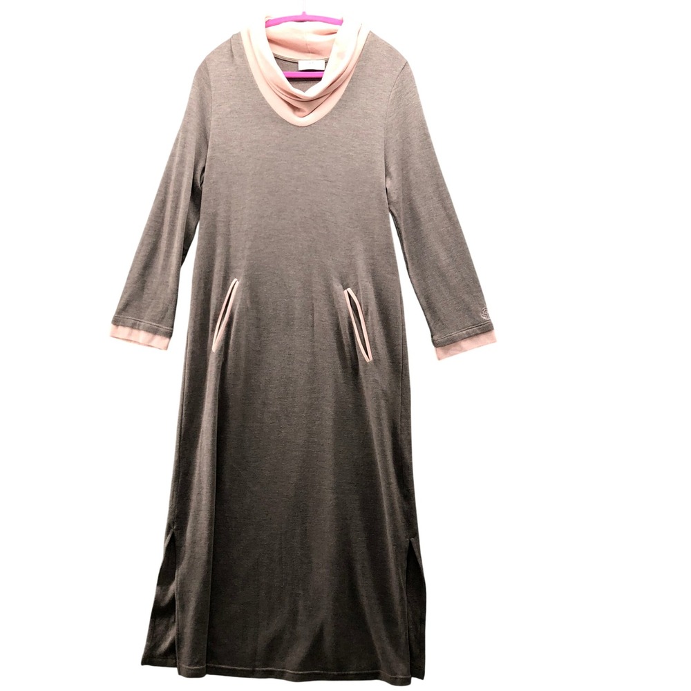 Vintage Louis Feraud Paris Knit Maxi Sweater Dress Pastel Pink Brown US 14